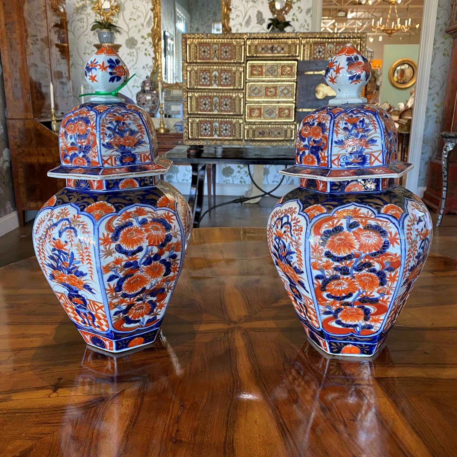 Pair of 19th Century Japanese Imari Vases with Lids, circa 1880